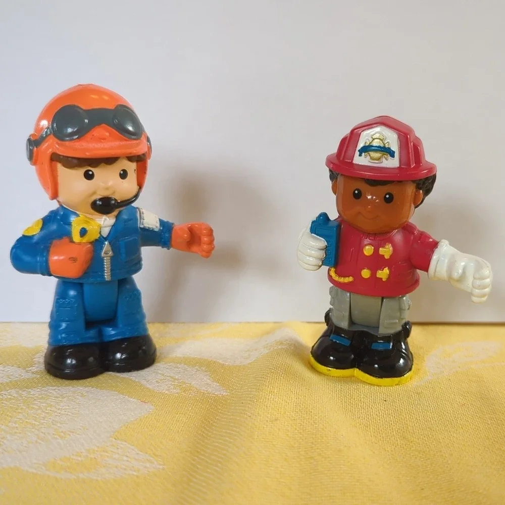 Fisher Price Little People 2 Bendable Figures Race Car Mechanic and Fireman